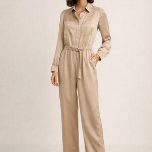 French Connection Champagne Long Sleeve Utility Jumpsuit US 2 Elastic Waist